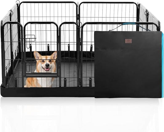 PJYuCien Dog Playpen Plus Storage Bag，24" H 8 Panels Puppy Pen with Square Bottom,Heavy Duty Dog Fence for Puppies/Small Dogs