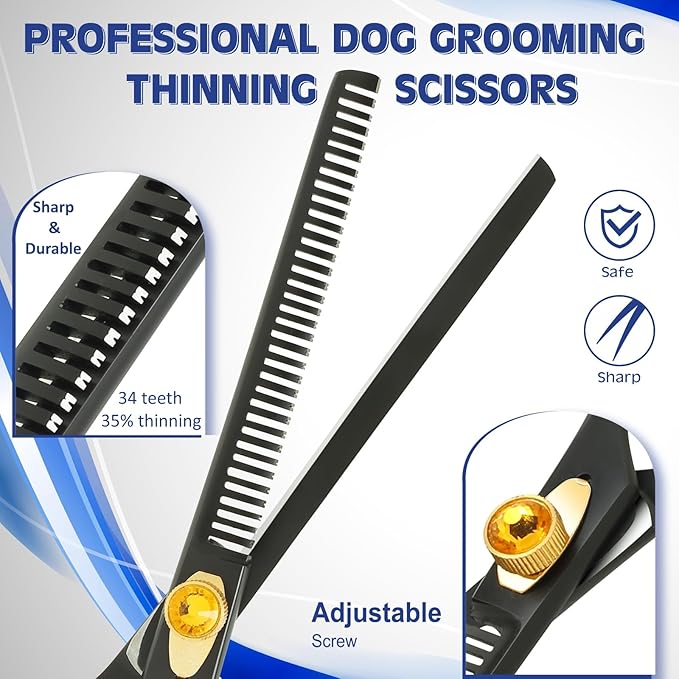 Dog Grooming Scissor- 7.5” Pet Shears, Japanese Stainless Steel Ergonomic Pet Grooming Scissor, Heavy Duty Sharp and Comfortable pet Scissors for Grooming, Dogs, Cats and Other Animals (Thinning)