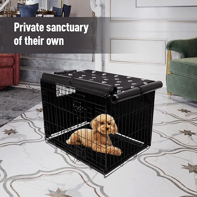 Dog Crate Cover for Wire Cages 24 30 36 42 48 Inch Outdoor Pet Kennel Cover Machine Wash & Dry (Cover Only) (24 Inch Crate Cover (24"x18"x19"))