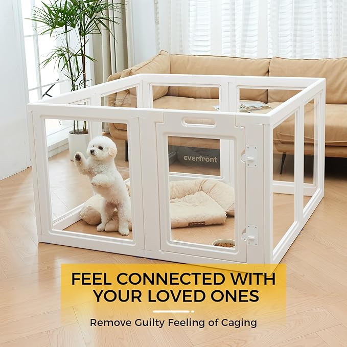Clear Acrylic Plastic Dog Playpen Indoor,for Puppy Cat Rabbit Ferret Transparent Pet Pen,Easy Assemble Whelping Crate Kennel Cage Enclosure for Small & Medium Dogs (30.3" Height, 8PCS)