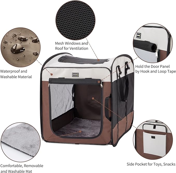 DONORO Dog Kennels and Crates for Medium Dogs, Portable Pop Up Indoor Pet Cage with Sturdy Wire Frame, Collapsible Travel Crate Soft Sided Cat Bag Escape Proof (36 Inch)