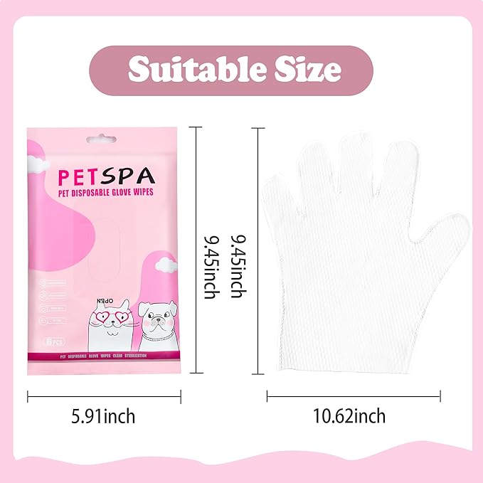 6 Pcs Pet Glove Wipes for Dogs and Cat, Cat Wipes Cleaning Fur and Butt, Pet Wipes for Cat and Dogs for Cleaning, Deodorizing, Daily Care, and Travel for Cats and Dogs