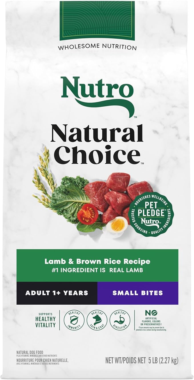 NUTRO NATURAL CHOICE Small Bites Adult Dry Dog Food, Lamb & Brown Rice Recipe Dog Kibble, 5 lb. Bag
