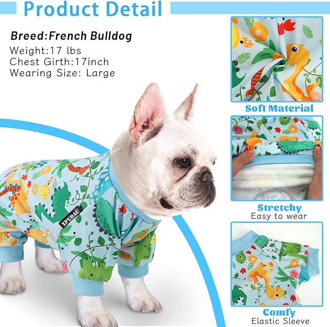XPUDAC 4 Pack Dog Pajamas Soft Strechy Summer Puppy Clothes for Small Medium Dogs Boy Girl Cat Apparel-X-Large