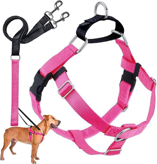 2 Hounds Design Freedom No Pull Dog Harness | Comfortable Control for Easy Walking |Adjustable Dog Harness and Leash Set | Small, Medium & Large Dogs | Made in USA | Solid Colors | 1" MD Hot Pink