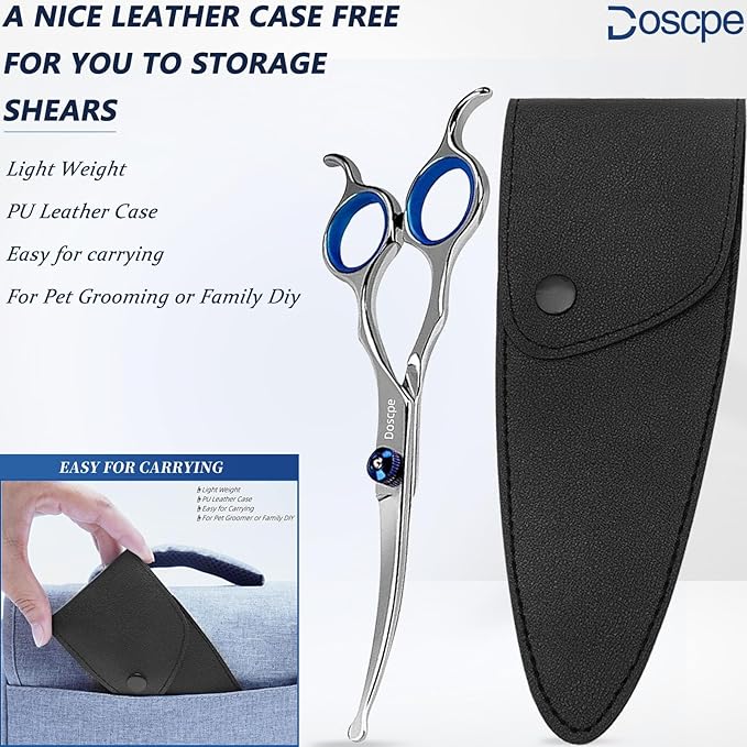 Curved Dog Grooming Scissors 6.69 inches Round Tips Pet Grooming Shears for Dog Cat on Face Paw Hair Trimming Right Left Handed