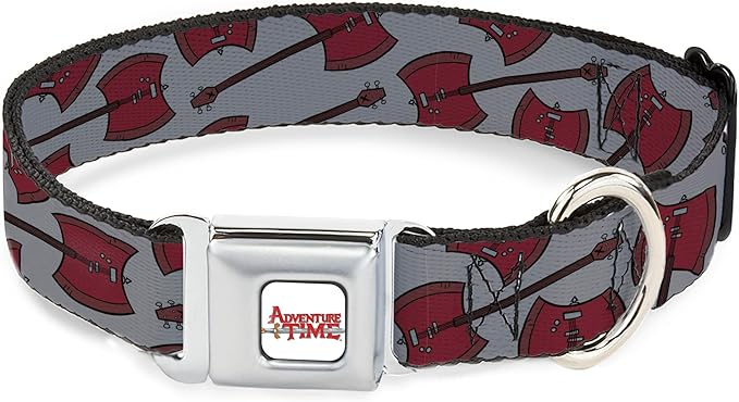 Cartoon Network Easy Adjustable Metal Seatbelt Buckle Quick Release Dog Collar, Adventure Time Marcelines Axe Bass Guitar Scattered Gray, 9.5 to 13 Inches 1.0 Inch Wide