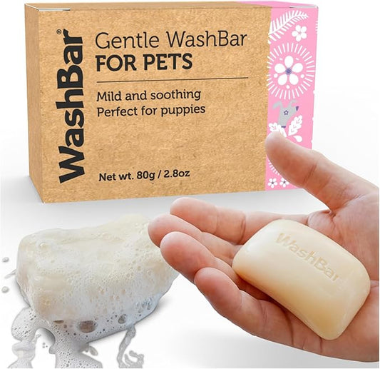 Gentle WashBar for Pets - Mild and Safe Puppy Shampoo for Small Dogs. Fresh Scent in a Compact & Lightweight Bar Soap. Suitable for Sensitive Skin. 2.8oz Bar