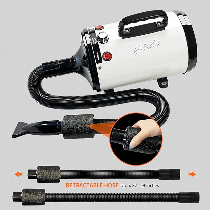 High Velocity Professional Dog Grooming Dryer,Adjustable Temperature and Speed Hair Dryer for Pets with 4 Nozzles