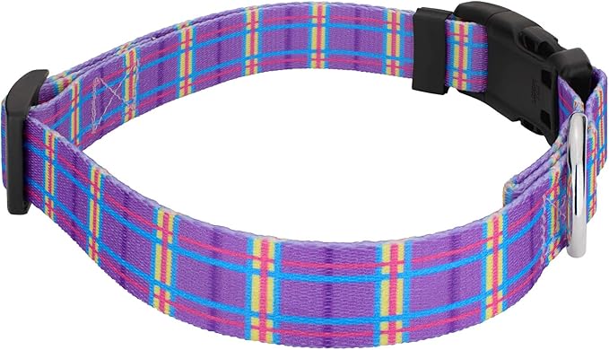 Country Brook Petz - Deluxe Grape Plaid Dog Collar - Made in The U.S.A.- Plaid and Argyle Collection Featuring Charming Designs (1 Inch, Large)