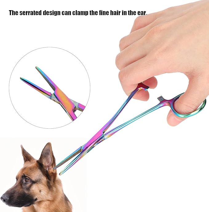 Hemostat Forceps, Dogs Cats Hemostat Forceps Scissors Dog Grooming Ear Cleaning Straight Clamp Ear Hair Clamp Pulling Shears Plier