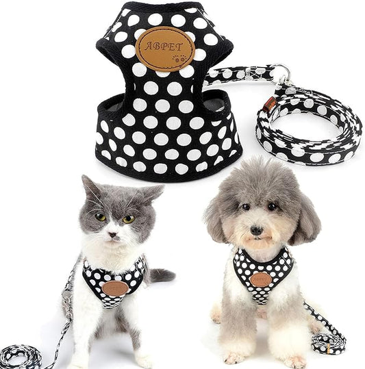 SMALLLEE_Lucky_Store New Soft Mesh Nylon Vest Pet Cat Small Medium Dog Harness Dog Leash Set Leads Black M
