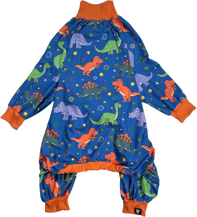 Tooth & Honey Pitbull Clothes – Premium Dinosaur Printed Pajamas for Large Breeds – Outfit for Recovery, Warmth & Shedding Control (Large)