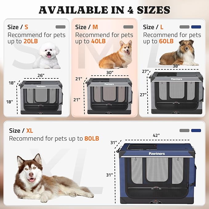 Collapsible Dog Crate: 30 Inch Foldable Soft Sided Dog Crate for Medium Dogs, Portable Dog Travel Kennel with Soft Mat for Indoors & Outdoors, Grey