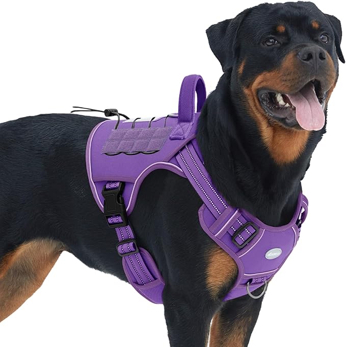 AUROTH Tactical Dog Harness for Large Dogs No Pull Adjustable Pet Harness Reflective K9 Working Training Easy Control Pet Vest Military Service Dog Harnesses Purple L