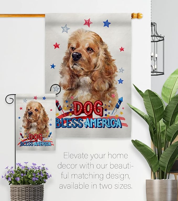 Breeze Decor Patriotic Cocker Spaniel Garden House Flag-Set Dog Puppy Spoiled Paw Canine Fur Pet Nature Farm Animal Creature Decoration Banner Small Yard Gift Double-Sided, Made in USA