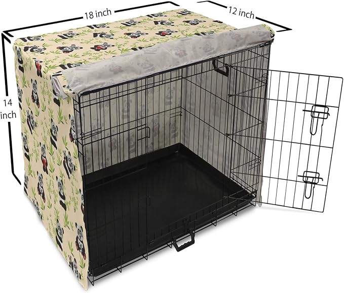 Lunarable Panda Dog Crate Cover, Asian Bear Cartoon Animal Eating Leaves Branches Wild Life Animal, Easy to Use Pet Kennel Cover for Small Dogs Puppies Kittens, 18 Inch, Apple Green Black and Ivory