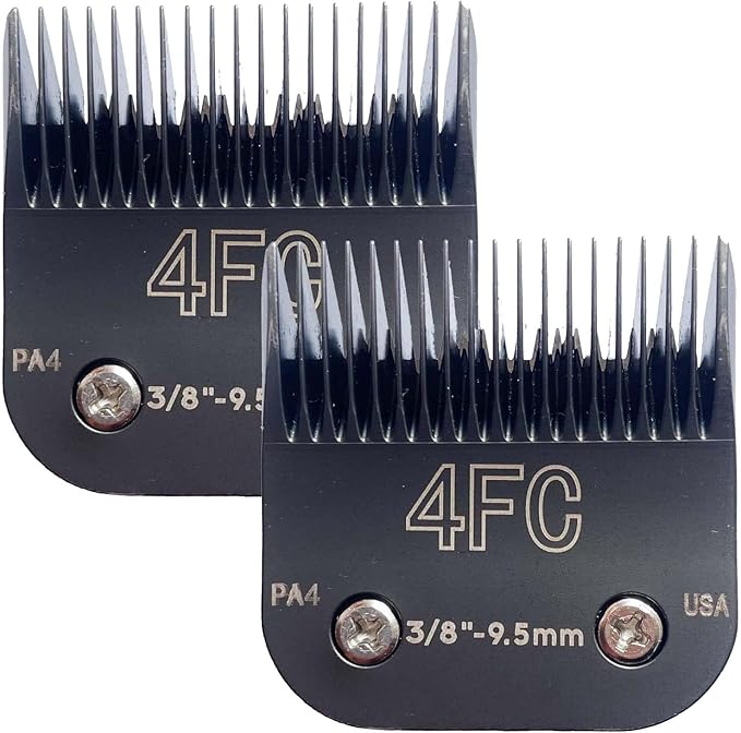 Blade Dog Grooming Clipper Blades, Ceramic Blade & Stainless Steel Blade Long-Lasting Hardness & Sharp Edges，4FC 3/8''-9.5mm (2Pcs)
