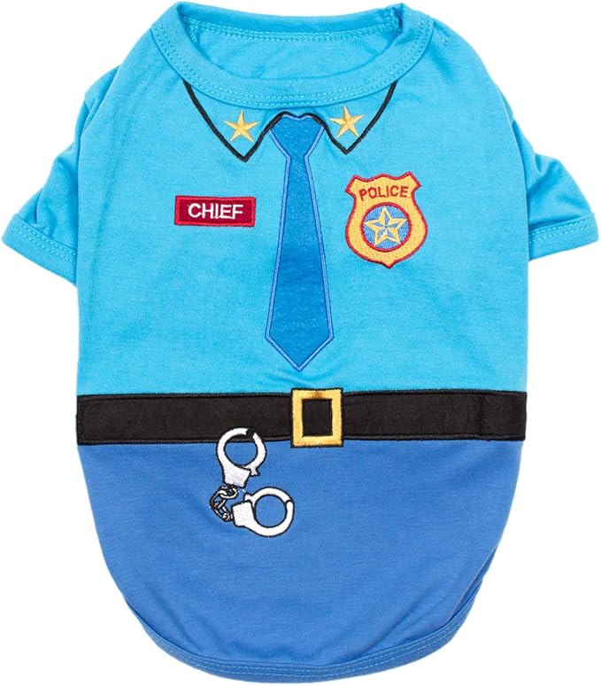 Parisian Pet Dog Shirt - Embroidered Police Costume - 100% Cotton and Polyester - Sleeved Cop Costume - Blue for Large Dogs 3XL