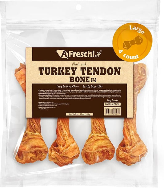 Afreschi Natural Turkey Tendon Bone (L) 10 oz, Turkey Sourced from USA, All Natural Puppy Chew, Hypoallergenic, Rawhide Alternative, for Large Breeds