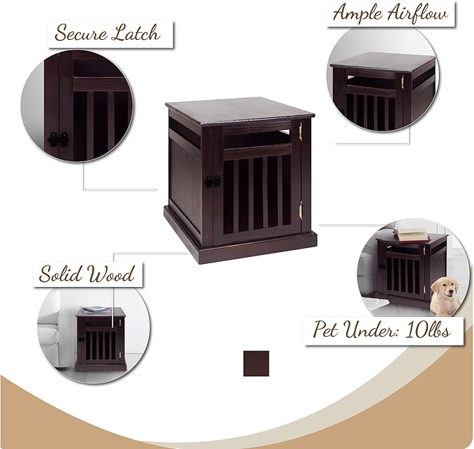 Casual Home Chappy Wood Slats Pet Crate, 19.5"W x 22.5"D x 22.5"H, Espresso (New)