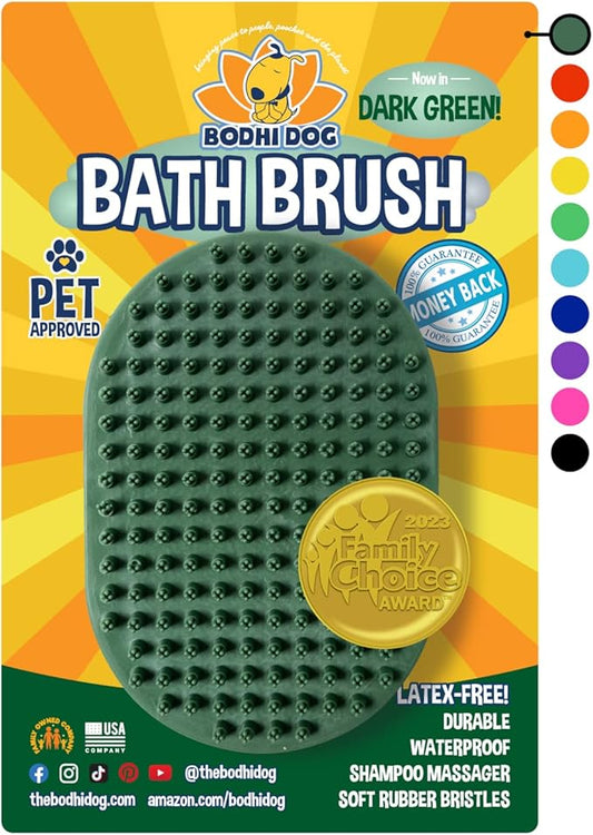 Bodhi Dog Shampoo Brush - Pet Grooming & Bath Supplies for Cats and Dog - Bath Brush for Long & Short Hair - Premium Scrubber for Shower, Bathing & Massage (One Pack, Dark Green)