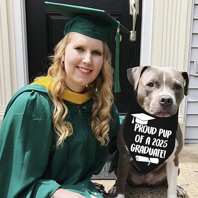 STMK Dog Graduation Cap and Bandana With 2025 Tassels - Outfits and Gifts for Small, Medium, Large Dogs (Black, Cap & Proud Pup of A Graduate)