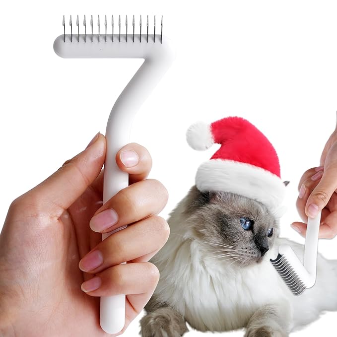 Cat Brush for Long Haired Cats & Indoor Cats, Dog Brush for Shedding & Grooming, Deshedding Dog Brush Dematting Comb for Dogs Remove Loose Hair & Matted Fur, Pet Undercoat Rake, White