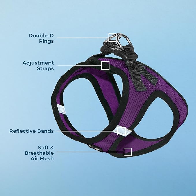 Voyager Step-in Air Dog Harness - All Weather Mesh, Reflective, No Pull Harness for Small, Medium Dogs, Cats - Secure with Hook & Loop Fastener, Buckle, Double D-Rings - Purple/Black Trim, XXS