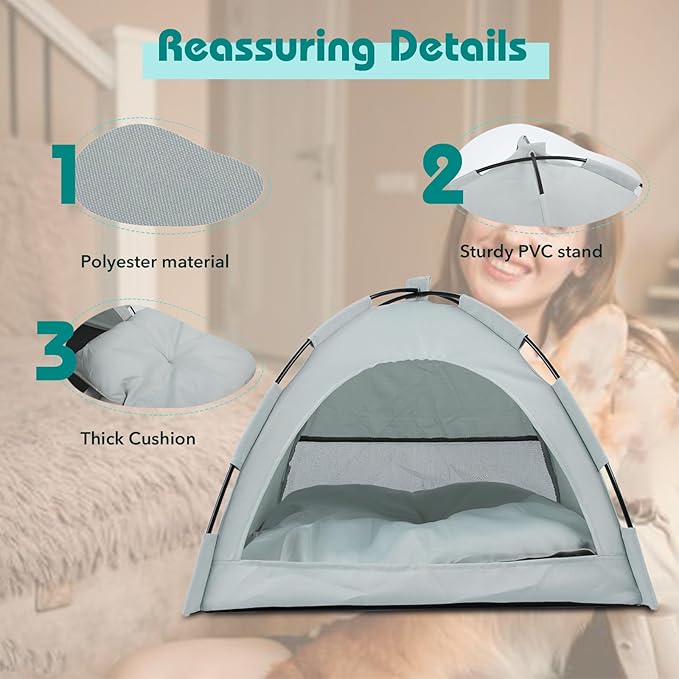Pet Teepee Tent for Dogs & Cats, Portable Cat Teepee Tent with Thick Cushion Dog House Indoor Removable and Washable