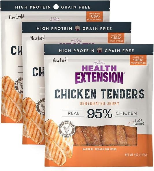 Health Extension Grain-Free Chicken Tenders Dog Treats, 4oz (113g) – Natural, Crispy Gourmet Training Treats for Adult Dogs and Puppies (Pack of 3)