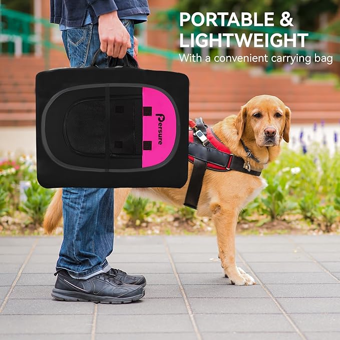 Dog Cat Playpen Indoor Outdoor for Puppy Pet Dog Cat Travel, Dog Enclosure Tent Crates Cage for Recovery After Surgery, Portable Pop Up Dog Kennel with Carrying Case (Rosy, Large)