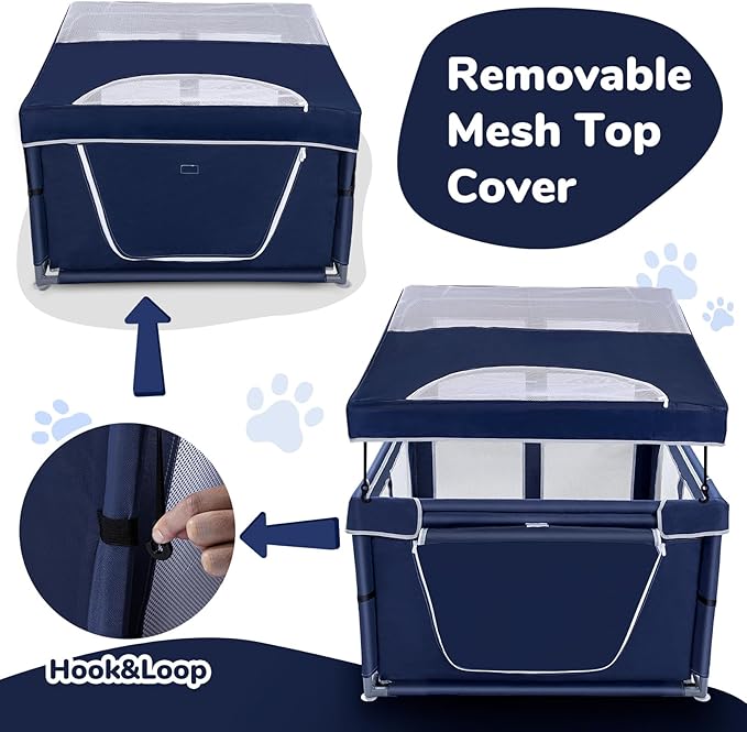 Dog Playpen 42 × 42 inch, Puppy Playpen with Removable Roof, 25 Height Pet Playpen with Zipper Door for Small Dogs and Small Animals, Dog Fence Indoor & Outdoor