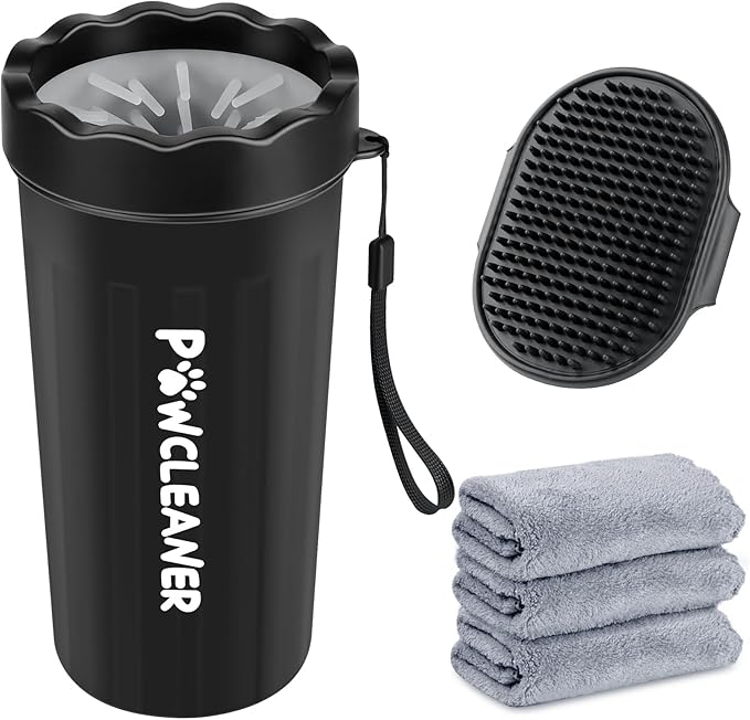 Buddy Muddy Pet Foot Cleaner with Handle, Adjustable Brush, and 3 Absorbent Towels (Blue, Large)