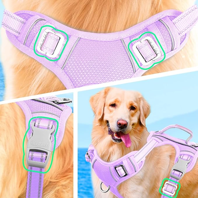 BARKBAY No Pull Dog Harness Large Reflective Dog Harness with Front Clip and Easy Control Handle for Walking Training Running with ID tag Pocket(Violet Purple,S)