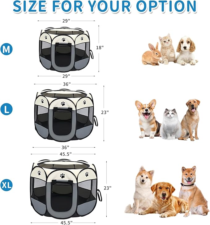 Dog Play Pen Portable Cat House Easy Assemble Pet Indoor/Outdoor Security Cage Brown-L