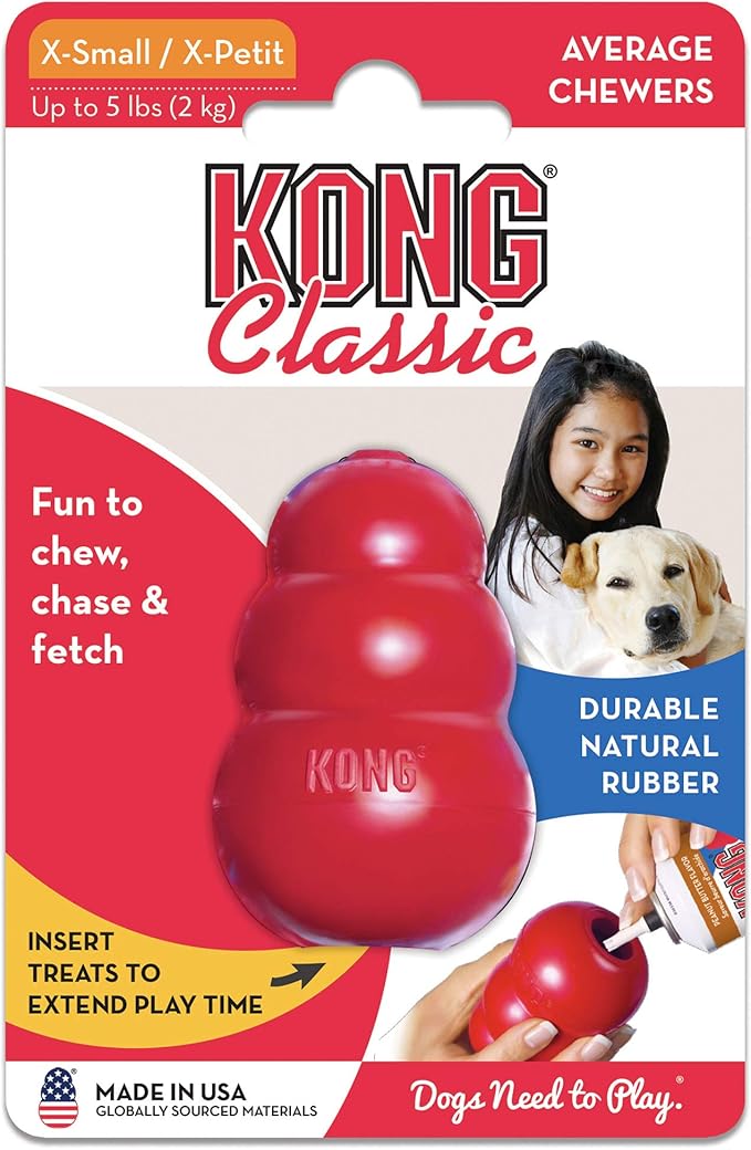 KONG Classic Stuffable Dog Toy - Fetch & Chew Toy for Dogs - Treat-Filling Capabilities & Erratic Bounce for Extended Play Time - Durable Natural Rubber Material - for Extra Small Dogs
