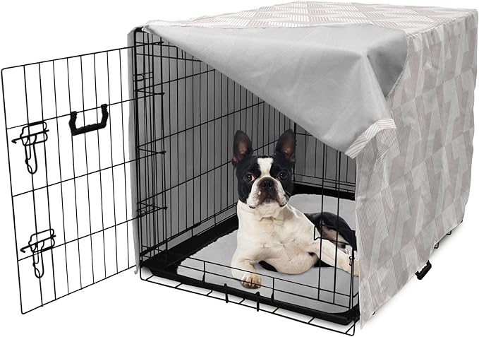 Ambesonne Modern Dog Crate Cover, Illustration of Diagonal Stripes Forming Geometric Shapes in Greyscale, Easy to Use Pet Kennel Cover for Small Dogs Puppies Kittens, 22 Inch, Pale Taupe and White