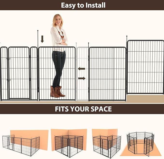 MESTYL Dog Door for Wall and Dog Play Pen Indoors, Heavy Duty Metal Puppy Playpen, Portable Dog Exercise Pen Temporary Pet Fence with Gate, 32" Height 8 Panels