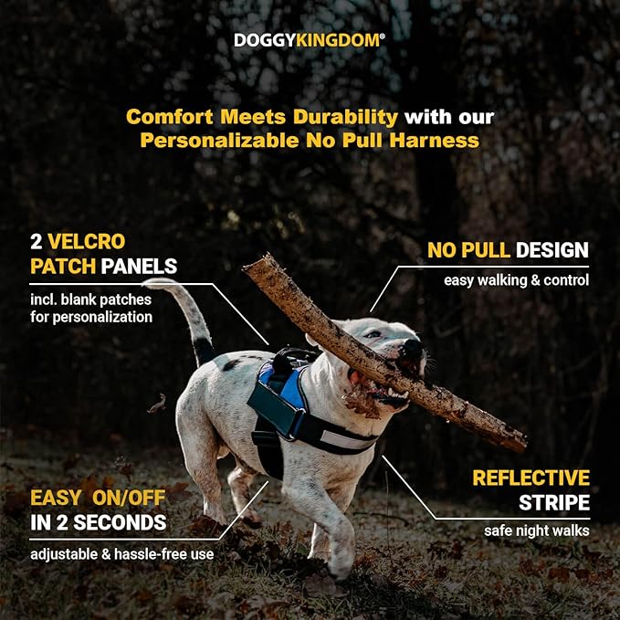 Non Pull Dog Harness with Patch Panels and Handle, Adjustable, Reflective, No Choke, Heavy Duty Easy On Service Dog Vest Harnesses for Medium Large Small Sized Dogs - Purple, S