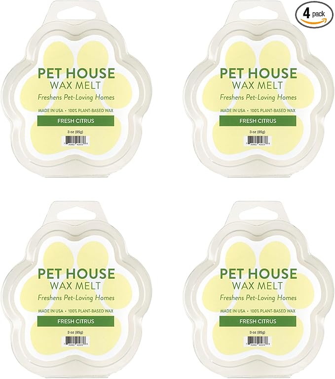 One Fur All Pet House Wax Melts - Fresh Citrus Pack of 4 - Odor Eliminating, Long-Lasting Scented Wax Melts - Natural, Pet-Friendly