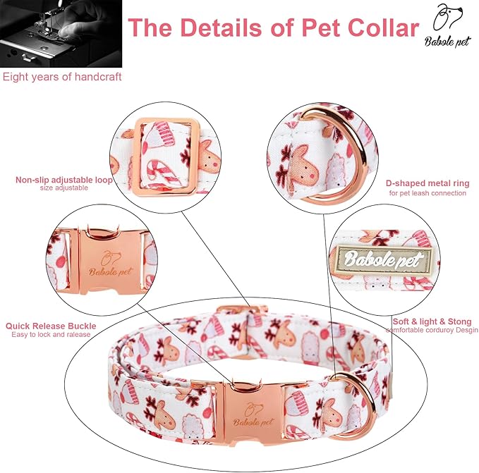Christmas Dog Collar for Large Dog,White Pink Claus Elk Santa Male Dog Collar with Safety Metal Buckle Adjustable Puppy Collars for Small Medium Boy Dog,L, Neck 16"-24"