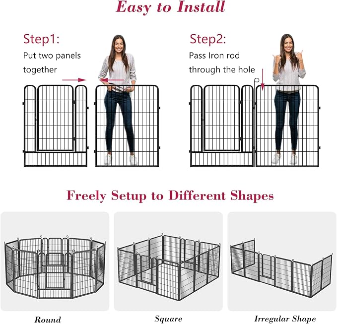 Dog Playpen 40 inch Dog Fence for Outdoor Indoor Use Heavy Duty Metal Dog Pen for Large Dogs, Rustproof Pet Playpen Portable Pet Fence Outdoor for Yard, RV Camping, Customizable, 34 Panels