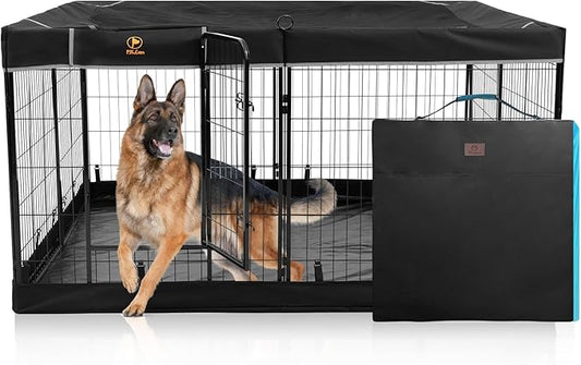PJYuCien Dog Playpen Plus Storage Bag，32" H 8 Panels Puppy Pen with Square Bottom & Top Cover,Heavy Duty Dog Fence for Camping
