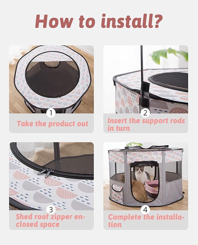 BNOSDM Cat Small Dog Playpen with Zippered Top Portable Puppy Play pens Cage Kitten Foldable Pop Up Dogs Kennel Tent Indoor Outdoor Travel Use Exercise Yard Fence for Kittens Cats Puppies