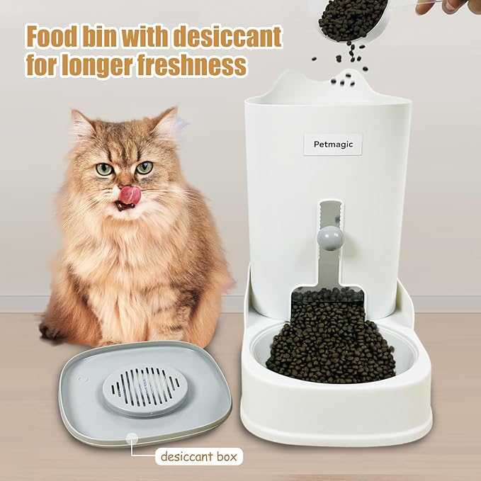 Automatic cat Feeder by Petmagic is a 4.4L Large-Capacity cat Food and Water Bowl Set. This Two-Piece Set is Suitable for pet Feeding, Including Small and Medium-Sized Dogs, Kittens.