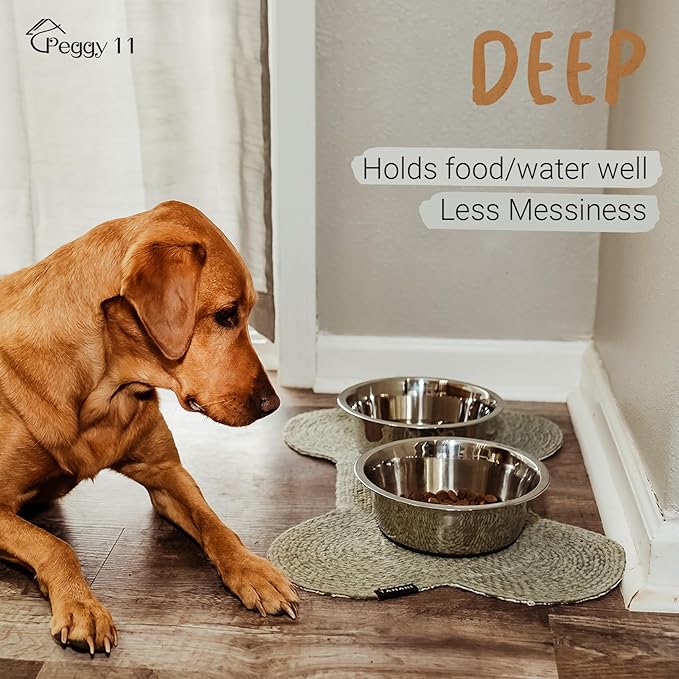 PEGGY11 Deep Stainless Steel Anti-Slip Dog Bowls - 2-Pack, 8 Cups