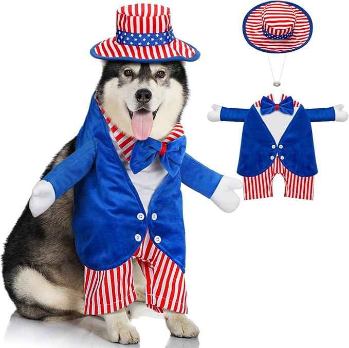 4th of July Pet Costume American Flag Dog Costumes Red Blue Stars Stripes Funny Dog Costumes for Independence Day National Day Parades Patriotic Events American Holiday Celebrations(Size L)