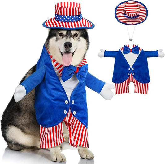 4th of July Pet Costume American Flag Dog Costumes Red Blue Stars Stripes Funny Dog Costumes for Independence Day National Day Parades Patriotic Events American Holiday Celebrations(Size L)