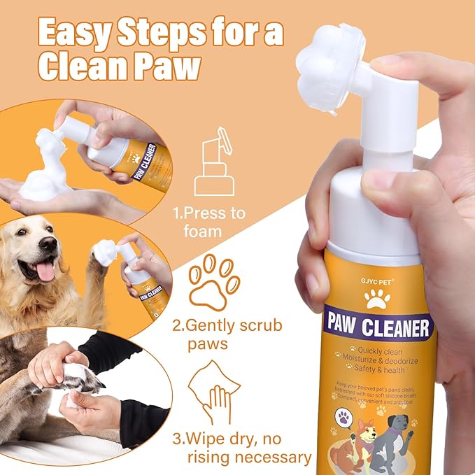Paw Cleaner for Dogs and Cats,Magic Foam - Clean Paws Rinse Free Foaming Cleanser-Dry Shampoo, Foot Cleaner Brush - with Rose Extract, Odor Control Wash - Good for Puppy